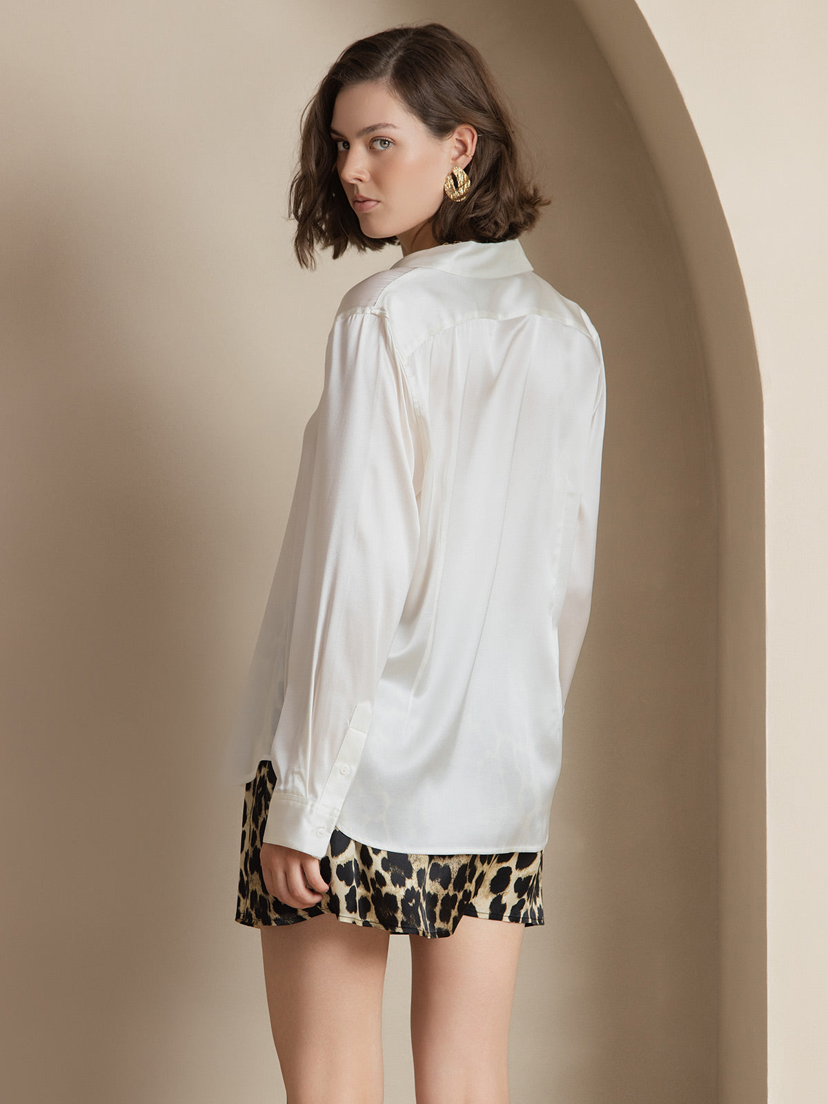 [أبيض] SilkSilky-SA الحرير الأكمام الطويلة الياقة بلايز نسائية 002