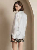[أبيض] SilkSilky-SA Long Sleeve Lapel Collar بلايز نسائية 002