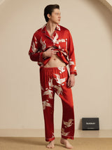 [خمر] SilkSilky-SA Long Sleeve Lapel Collar بيجامة رجالية 005