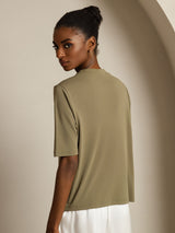 [زيتوني محروق] SilkSilky-SA Half Sleeve Crew Neck تي شيرت نسائية 002