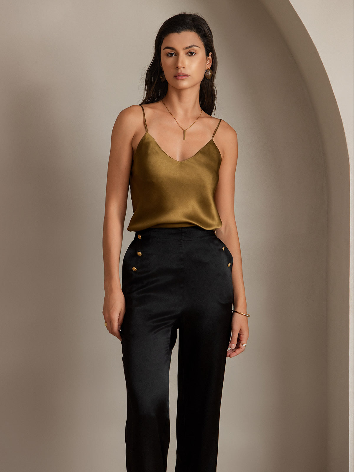 [أسود] SilkSilky-SA 19Momme الحرير Womens Pants 006