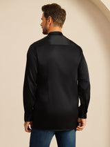 [أسود] SilkSilky-SA Long Sleeve Stand Collar قميص رجالي 002