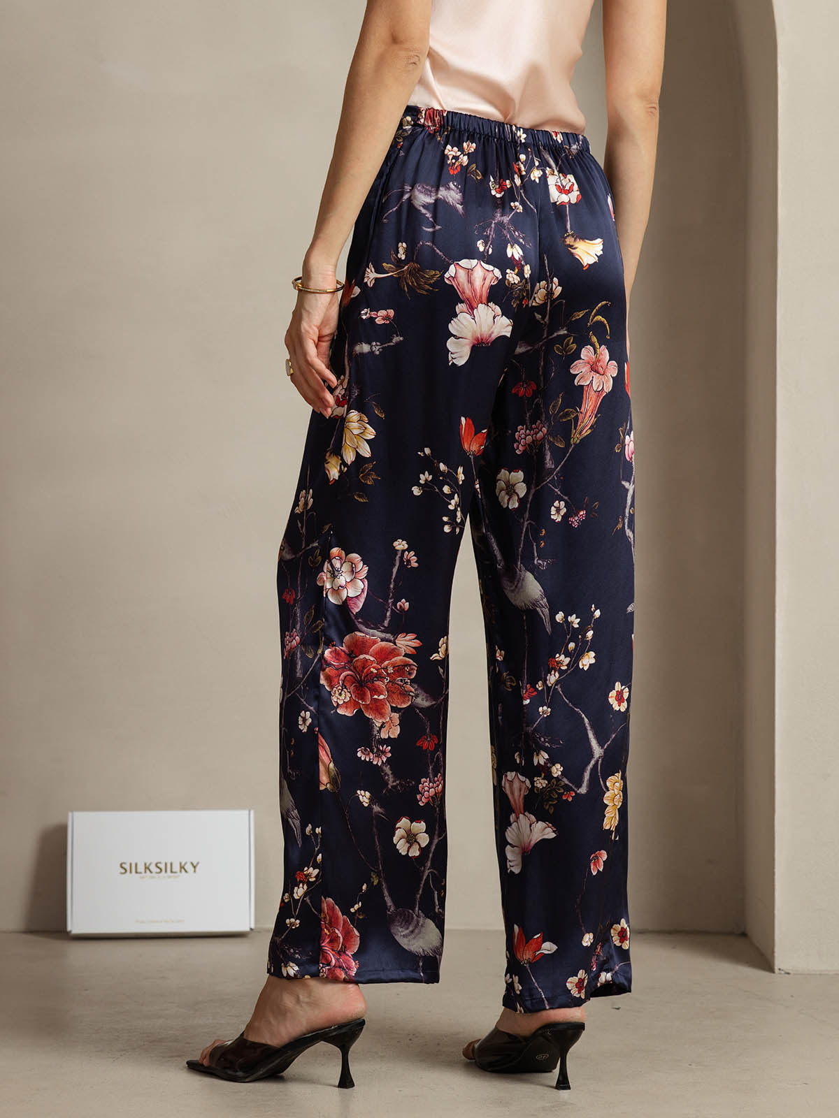 [زهري كحلي] SilkSilky-SA 19Momme الحرير Womens Pants 002