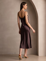 [قهوة] SilkSilky-SA Sleeveless V Neck فساتين نسائية 002
