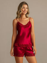 [خمر] SilkSilky-SA الأشرطة السباغيتي V Neck مجموعة قميص قصير 004