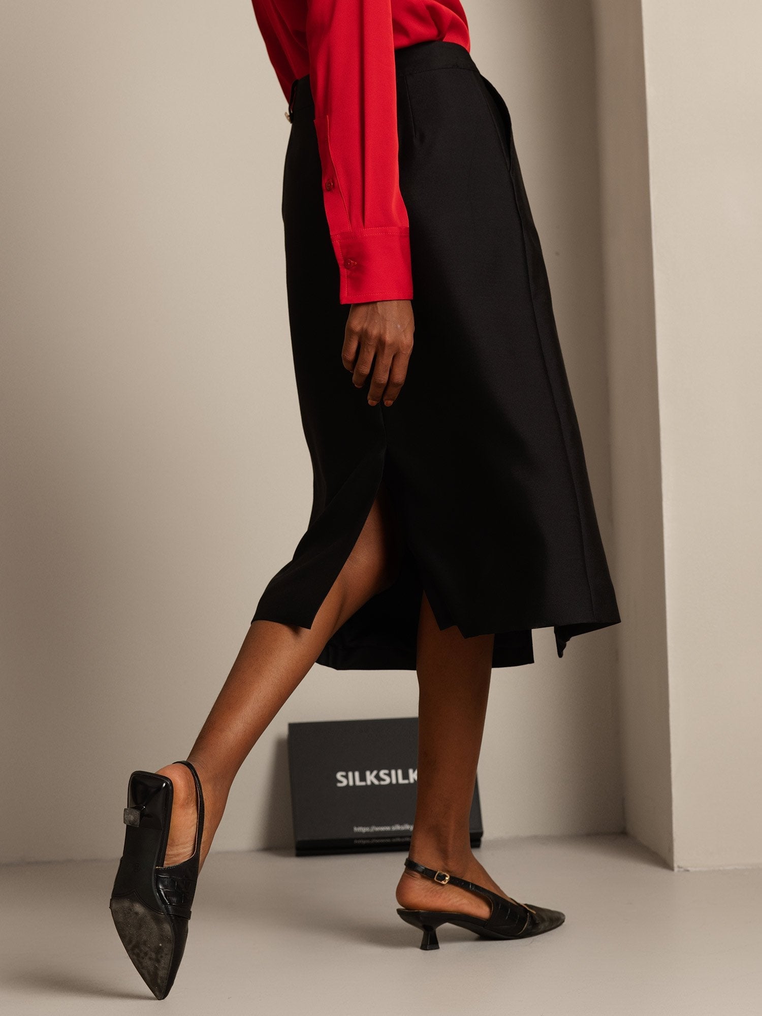 [أسود] SilkSilky-SA 32Momme الحرير Split تنانير نسائية 002,