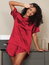 [خمر] SilkSilky-SA Short Sleeve Round Neck طقم بيجامة نسائي 001