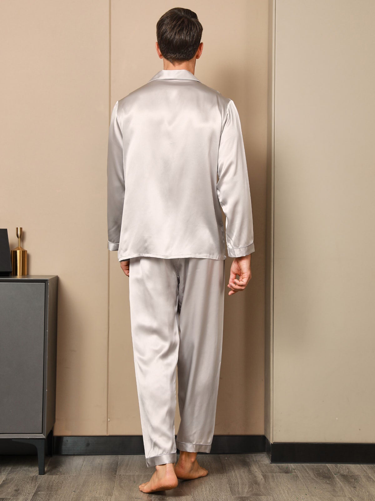 [رمادي] SilkSilky-SA 19Momme الحرير الخالص Mens Pajamas 002