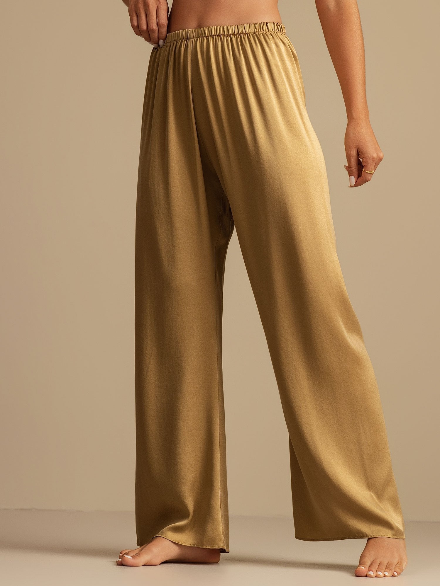 [تان (بني فاتح)] SilkSilky-SA 19Momme الحرير Womens Sleep Bottoms 004,