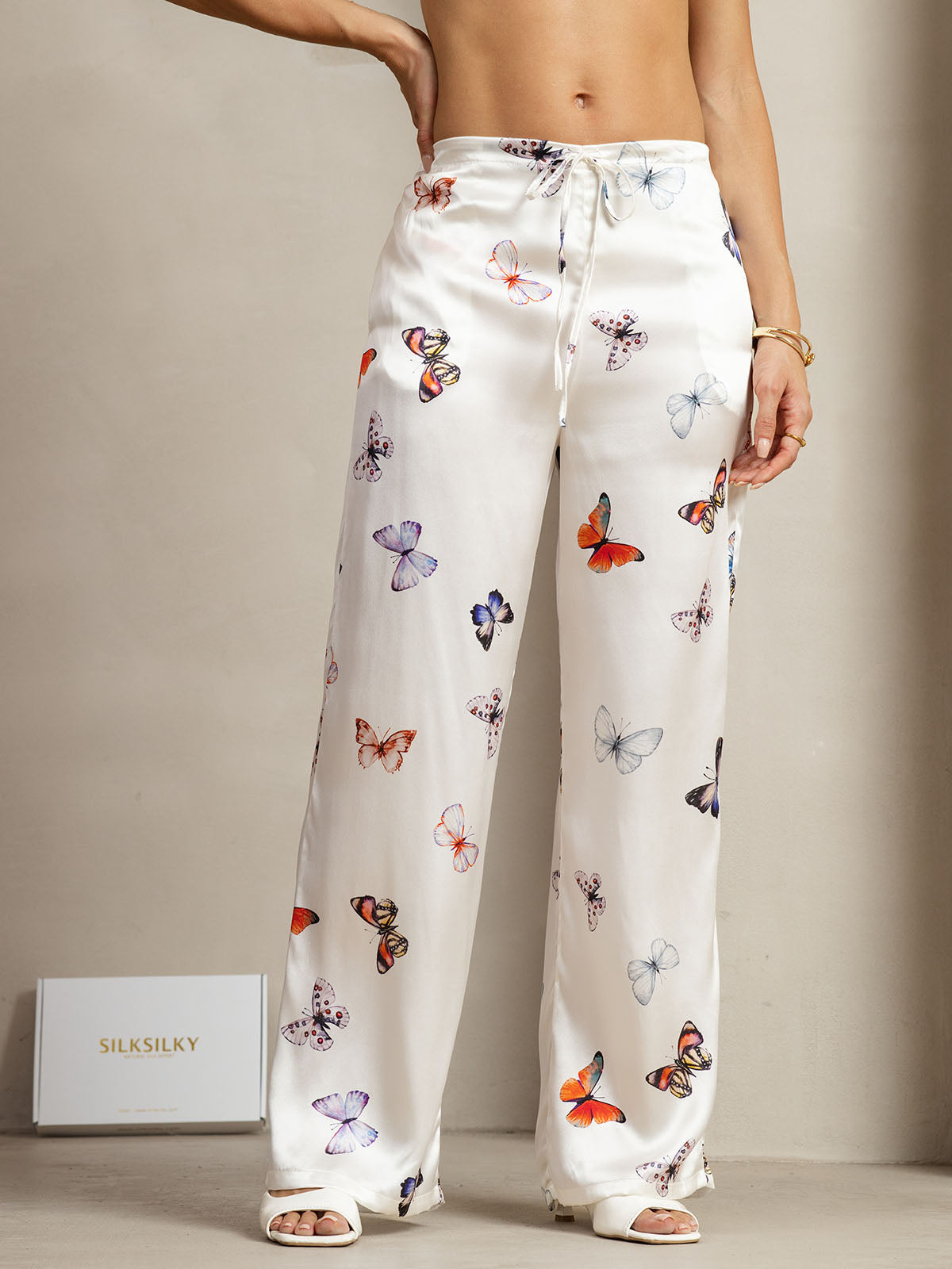 [فراشة بيضاء] SilkSilky-SA 19Momme الحرير Womens Pants 003