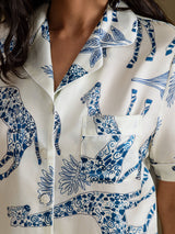 [زرافة بيضاء] SilkSilky-SA Short Sleeve Notch Collar طقم بيجامة نسائي 006