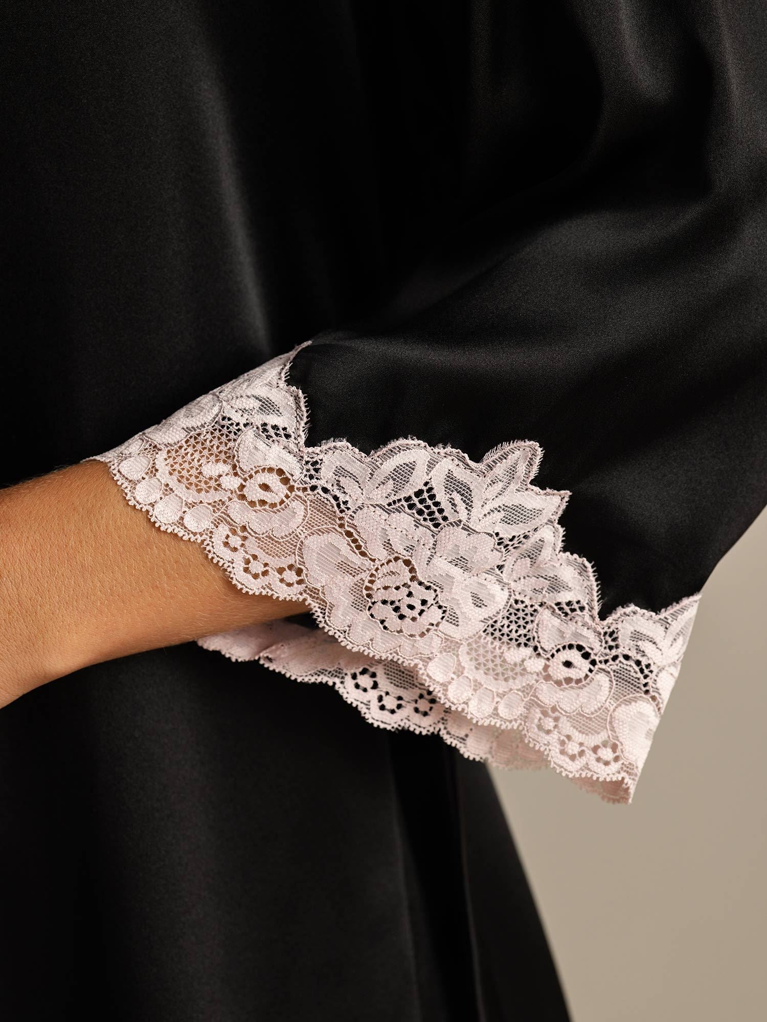 [أسود] SilkSilky-SA الحرير الخالص Womens Robe 004