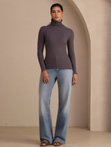 [الرمادي الداكن] SilkSilky-SA Long Sleeve Turtle Neck تي شيرت نسائية 006
