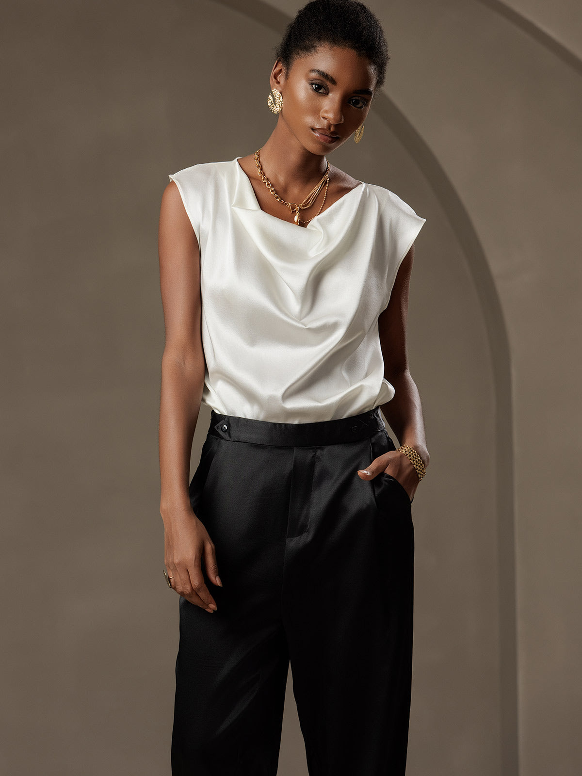 [أسود] SilkSilky-SA 19Momme الحرير Womens Pants 005