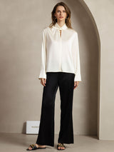 [عاج] SilkSilky-SA Long Sleeve Keyhole Neck بلوزات نسائية 010