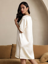 [اللون البيج] SilkSilky-SA Half Sleeve V Neck باس النوم 002