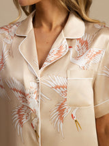 [شامبانيا] SilkSilky-SA Short Sleeve Lapel Collar طقم بيجامة نسائي 005