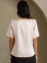[اللون البيج] SilkSilky-SA Short Sleeve Cowl Neck بلوزات نسائية 002