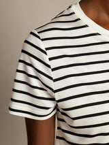[شريط أبيض] SilkSilky-SA Short Sleeve Crew Neck تي شيرت نسائية 004