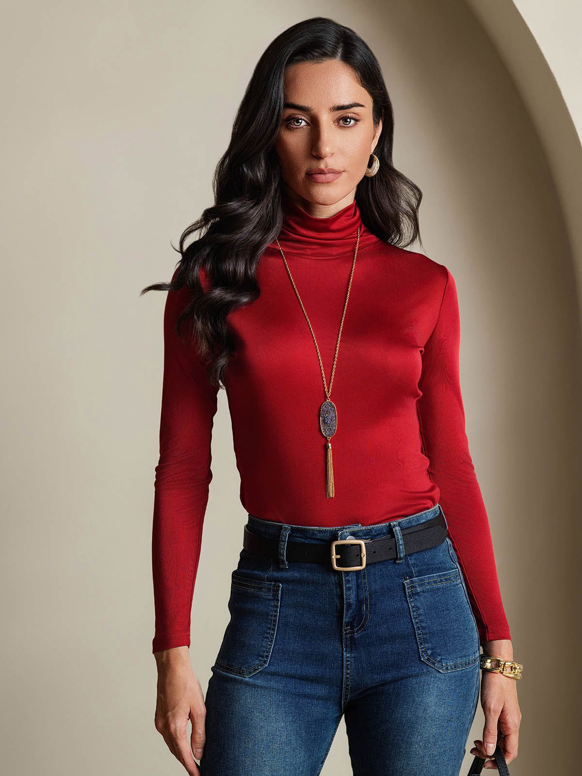 [خمر] SilkSilky-SA الأكمام الطويلة ياقة مدورة تي شيرت نسائية 001