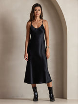 [أسود] SilkSilky-SA Sleeveless V Neck فساتين نسائية 003