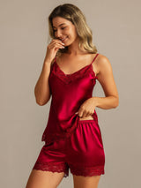 [خمر] SilkSilky-SA الأشرطة السباغيتي V Neck مجموعة قميص قصير 003