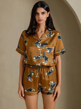 [أسد بني] SilkSilky-SA Short Sleeve Notch Collar طقم بيجامة نسائي 004