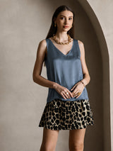 [أزرق بترولي حقيقي] SilkSilky-SA Sleeveless V Neck كامي 007