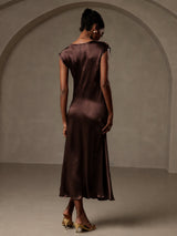 [قهوة] SilkSilky-SA Cap Sleeve فساتين نسائية 002