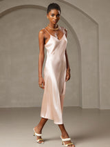 [لون القرنفل] SilkSilky-SA Sleeveless V Neck فساتين نسائية 003