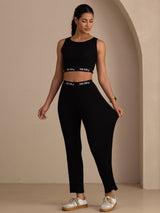 [أسود] SilkSilky-SA Sleeveless Crew Neck Women's Outfit Sets 006