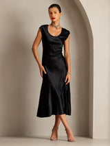 [أسود] SilkSilky-SA Cap Sleeve فساتين نسائية 005