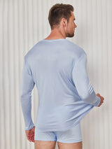 [أزرق فاتح] SilkSilky-SA Long Sleeve Round Neck تي شيرت رجالي 002