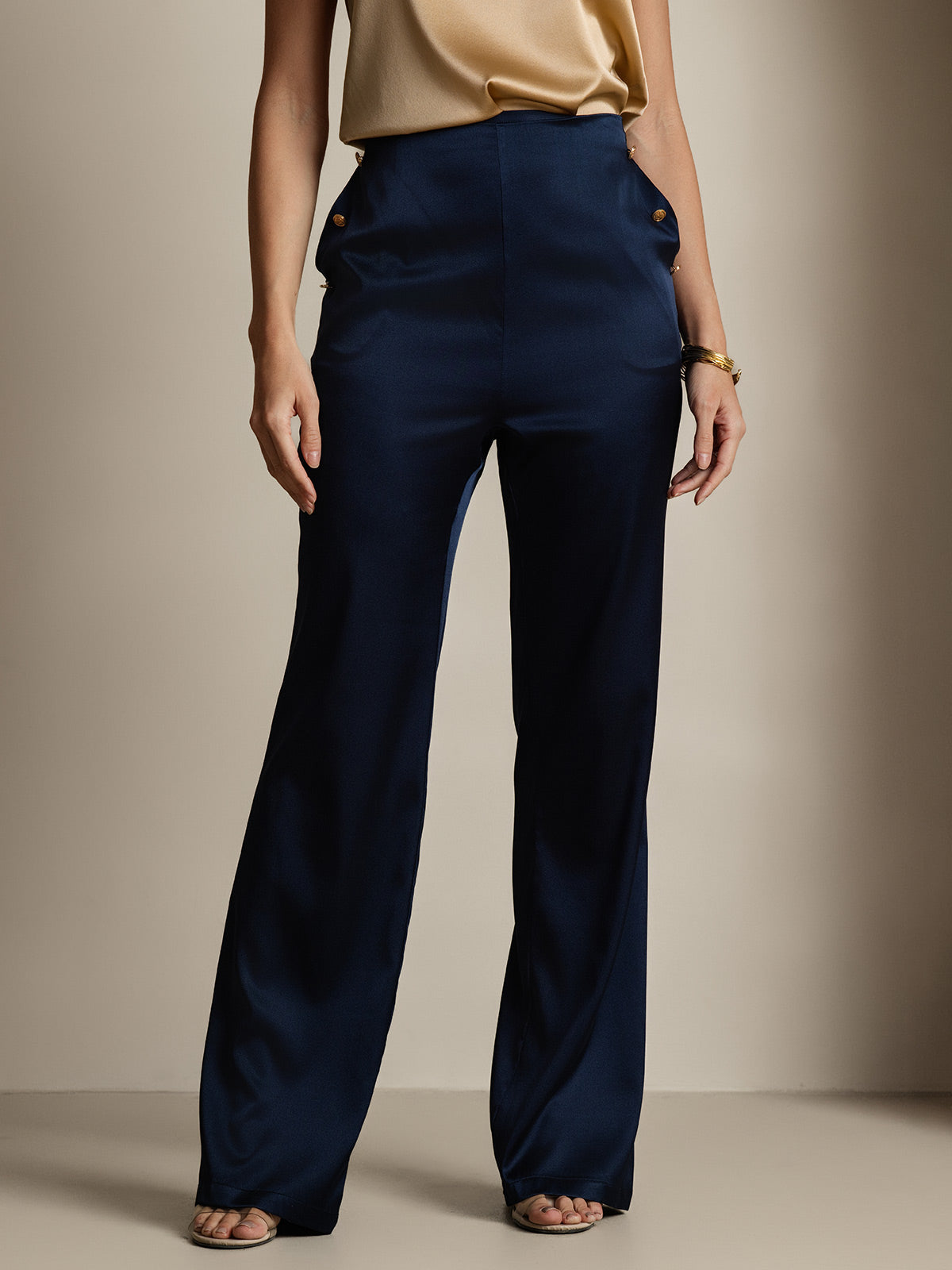 [أزرق غامق] SilkSilky-SA 19Momme الحرير Womens Pants 003