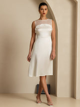 [أبيض] SilkSilky-SA 19Momme Sleeveless Illusion Neck فساتين نسائية 005