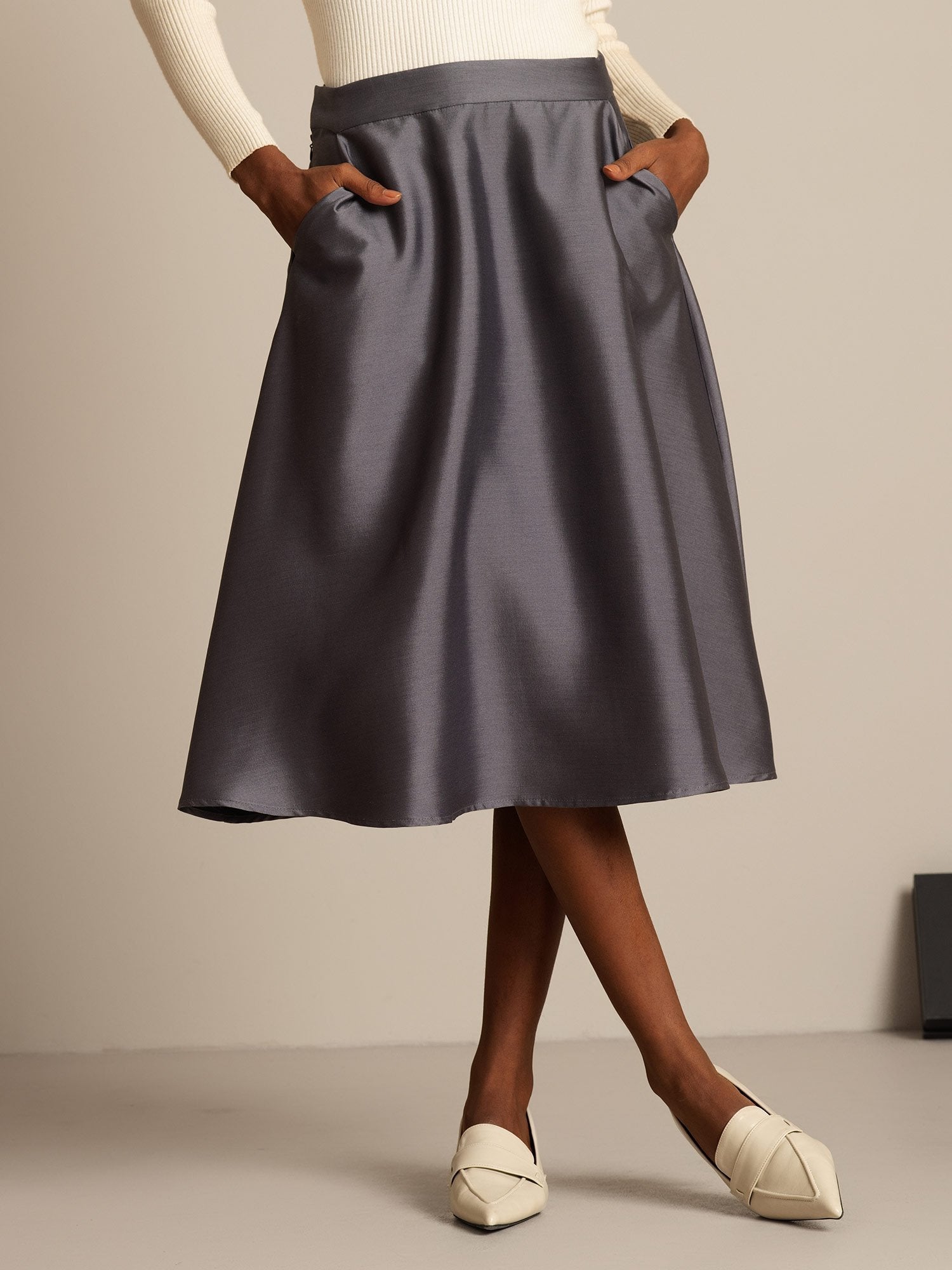 [رمادي] SilkSilky-SA 32Momme الحرير Skirt 001,