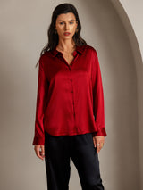 [أحمر] SilkSilky-SA Long Sleeve Lapel Collar بلايز نسائية 004