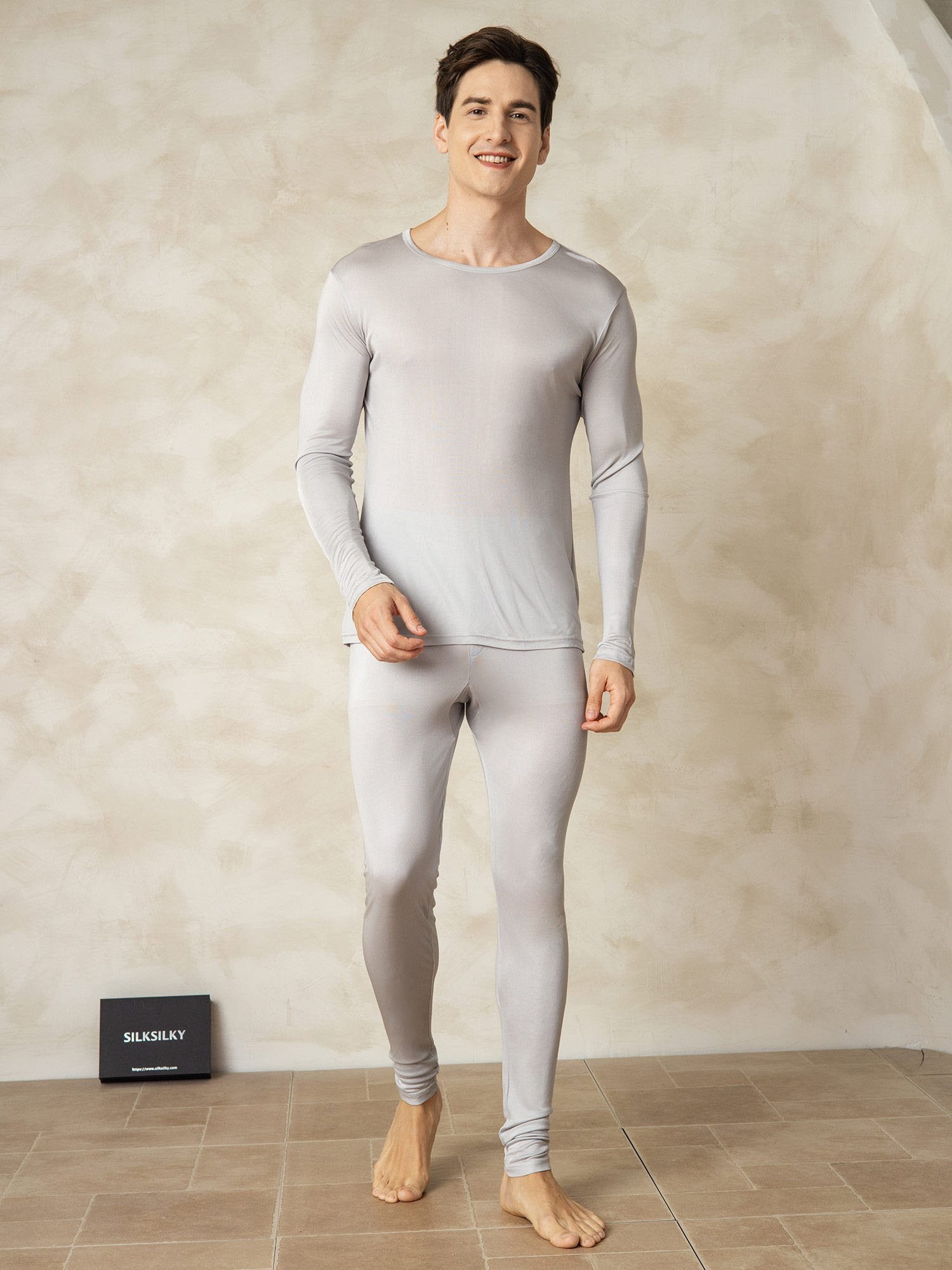 [فضة] SilkSilky-SA الحرير Mens Pajamas 004