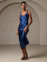 [أزرق غامق] SilkSilky-SA Sleeveless فساتين نسائية 006