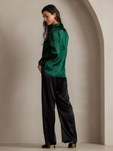 [أخضر غامق] SilkSilky-SA Long Sleeve Lapel Collar بلايز نسائية 002