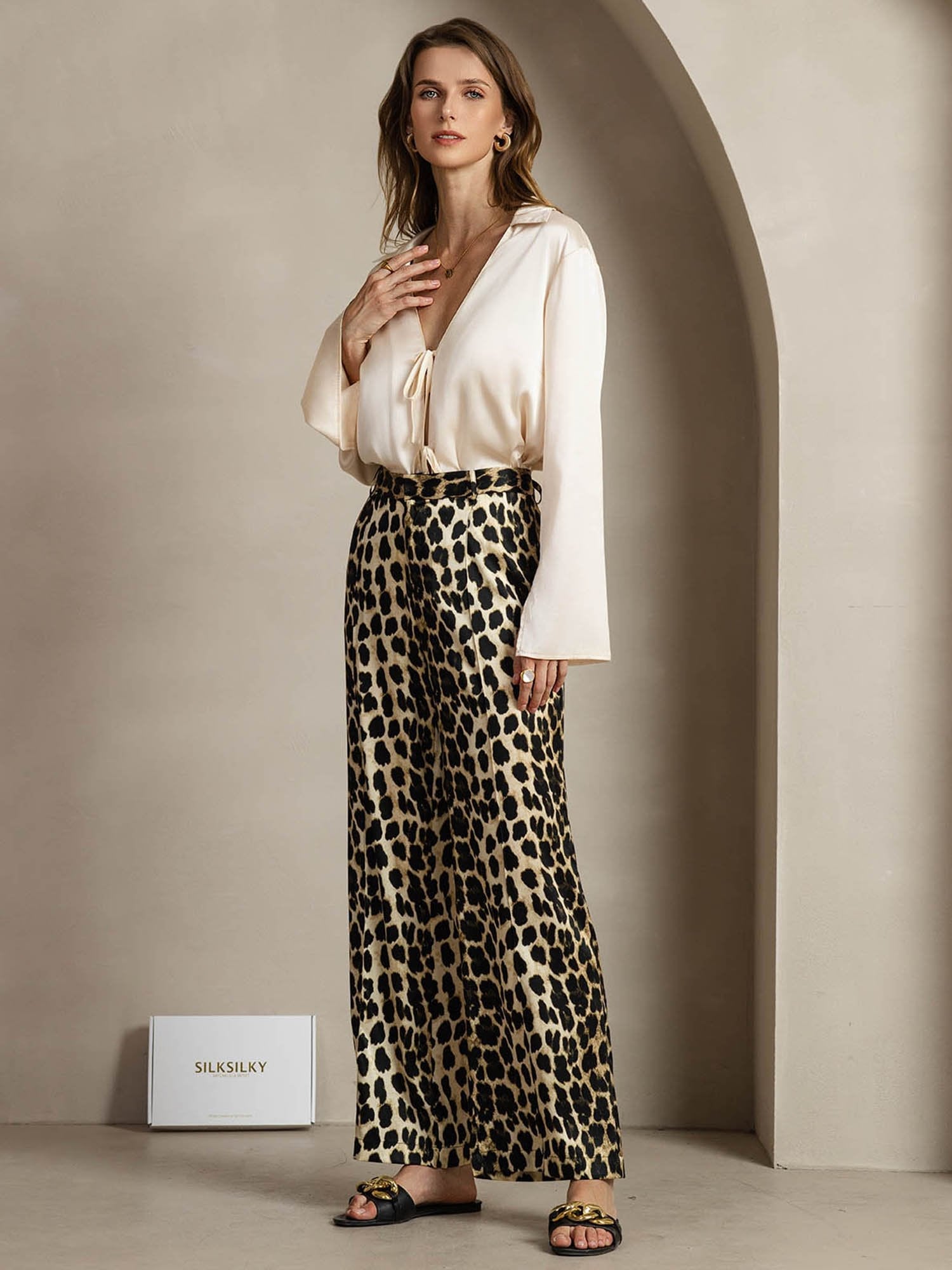 [فهد] SilkSilky-SA 19Momme الحرير Womens Pants 007