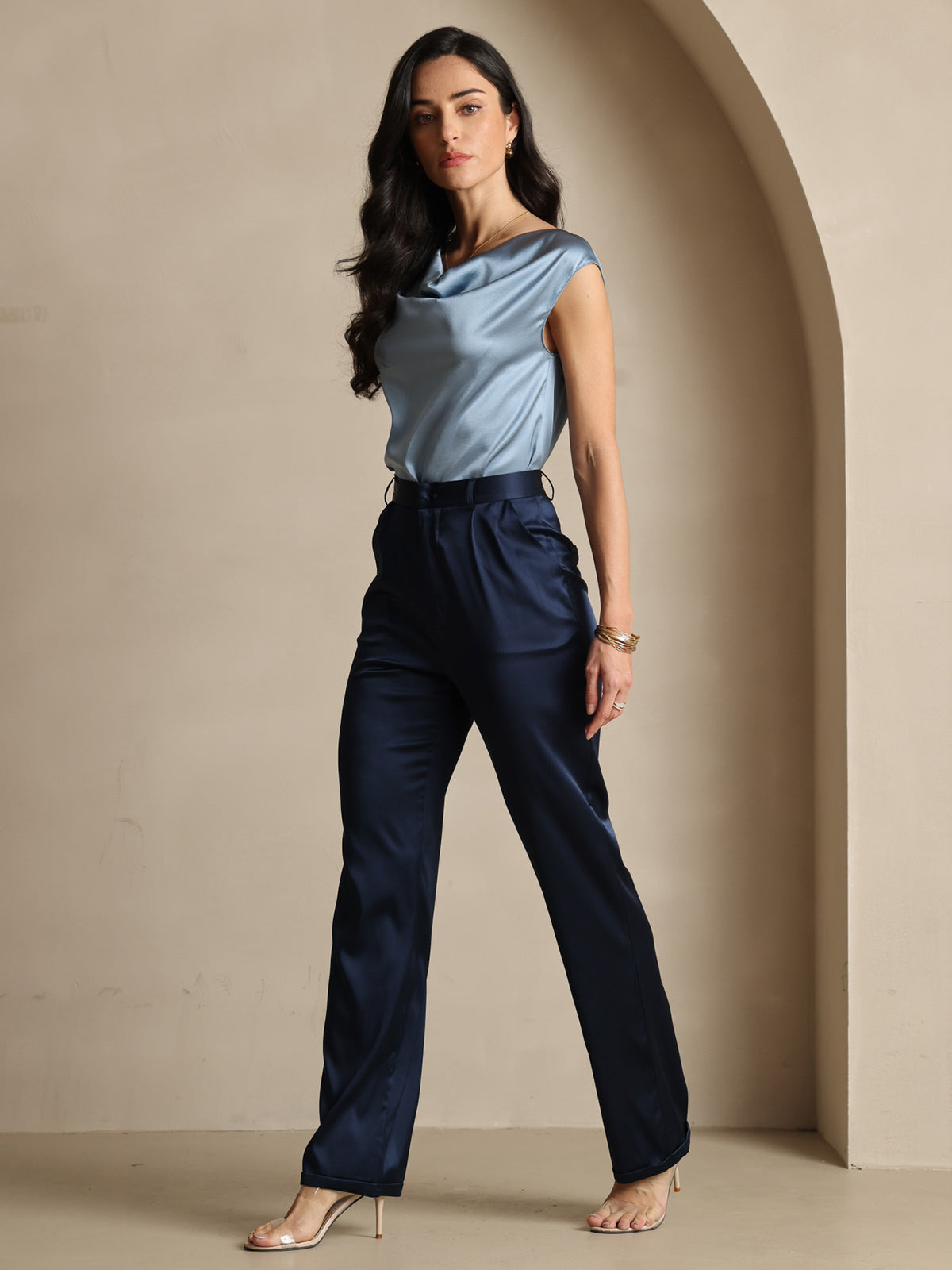 SilkSilky-SA 19Momme الحرير Womens Pants أزرقغامق 008