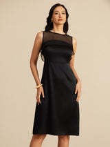 [أسود] SilkSilky-SA 19Momme Sleeveless Illusion Neck فساتين نسائية 004