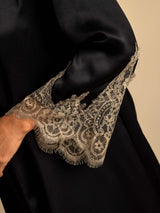 [أسود] SilkSilky-SA أكمام بثلاثة أرباع الأطوال رقبة على شكل حرف V رداء الحمام وقميص النوم 004