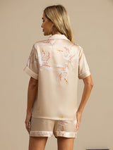 [شامبانيا] SilkSilky-SA Short Sleeve Lapel Collar طقم بيجامة نسائي 002