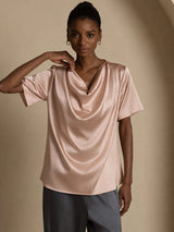 [توسكانا] SilkSilky-SA Short Sleeve Cowl Neck بلوزات نسائية 004