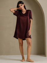[بني] SilkSilky-SA Half Sleeve V Neck باس النوم 006