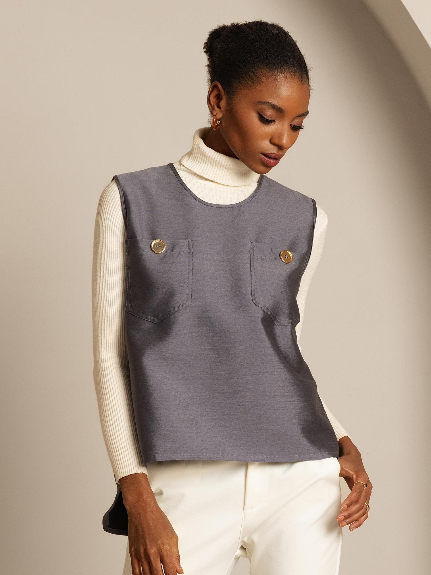 [رمادي] SilkSilky-SA 32Momme الحرير Womens Vest 006,