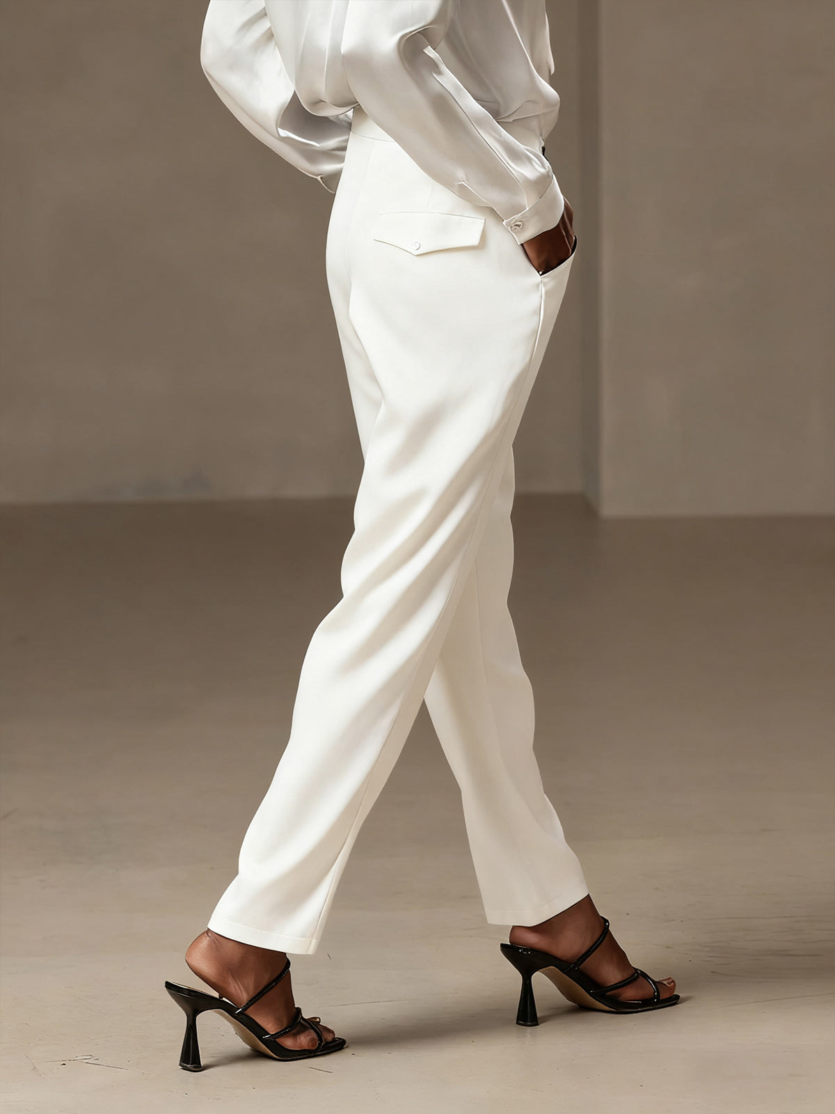 [أبيض] SilkSilky-SA 19Momme الحرير Womens Pants 002