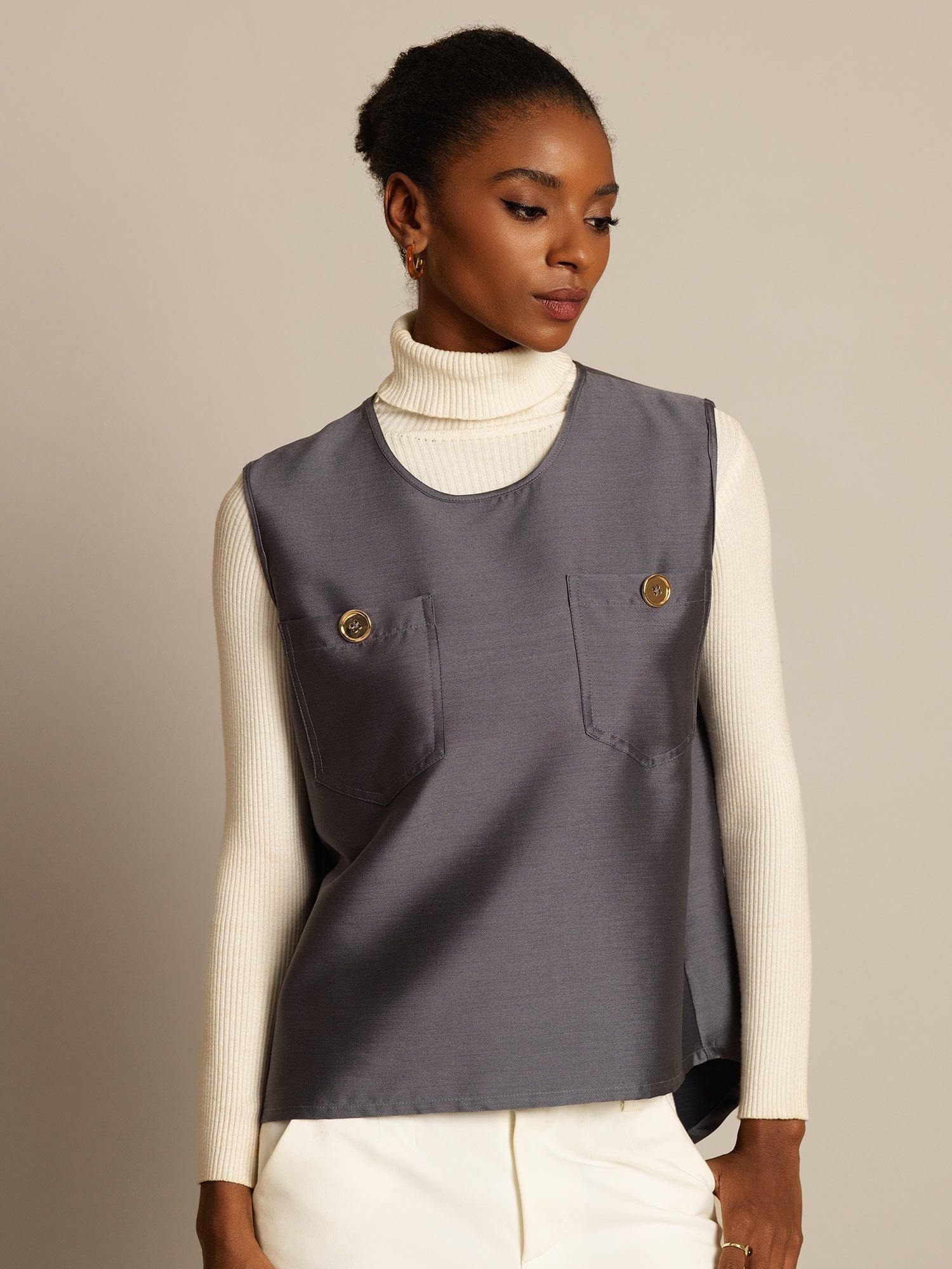 [رمادي] SilkSilky-SA 32Momme الحرير Womens Vest 004,